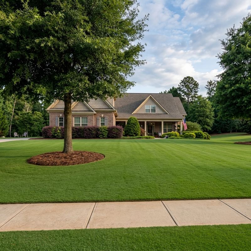 Georgia craftsman home with a healthy green lawn and large shade tree
